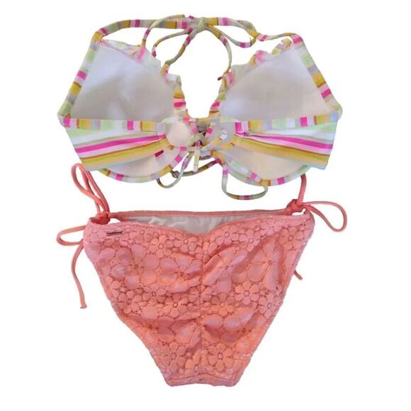 Victoria's Secret 2015 Floral Neon Crochet Side Ties Swim Bottoms Medium - Picture 9 of 13